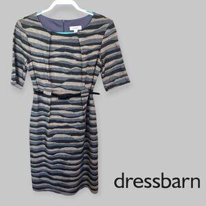 DressBarn Midi Dress Black Brown Striped Ribbed Belted Dress Womens  6